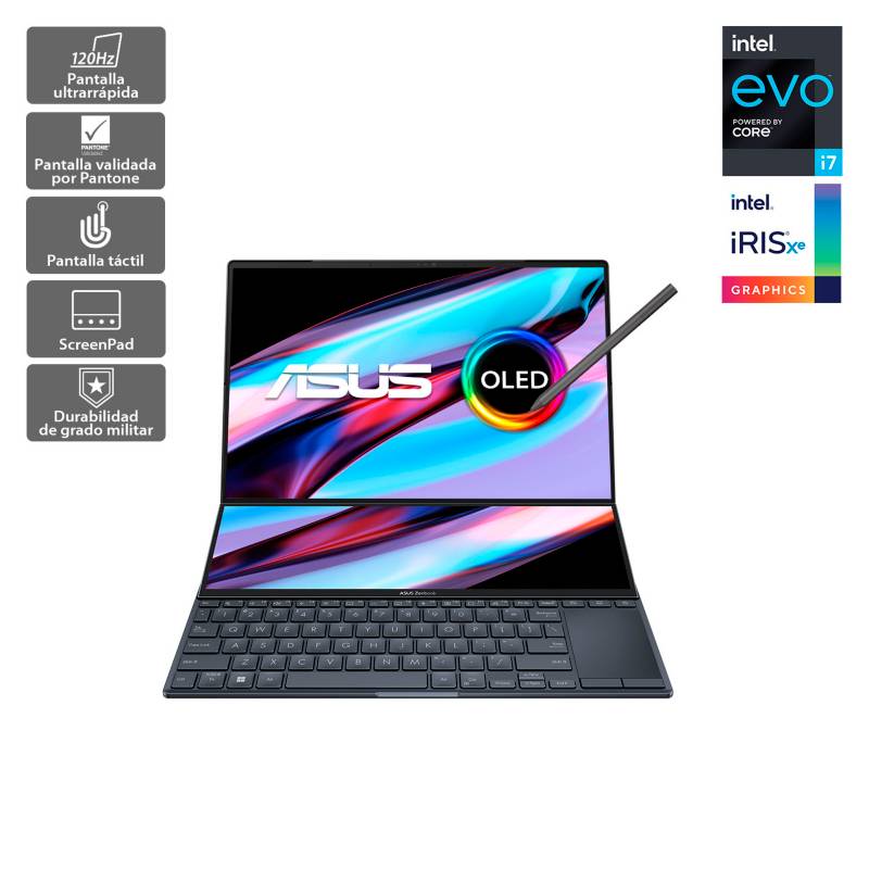Asus - Notebook Asus Zenbook Pro Duo 14 OLED UX8402ZA-M3059W Intel Core i7 Intel Iris Xe 32GB RAM 1TB SSD 14,5" 2.8K Touch Screen 120Hz