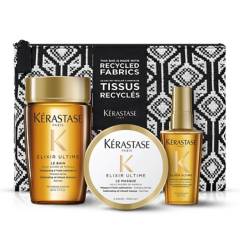 KERASTASE - Set Brillo Elixir Ultime Shampoo Le Bain 80ml + Máscara Le Masque 75 ml+ Aceite L¿Huile Originale 50 ml