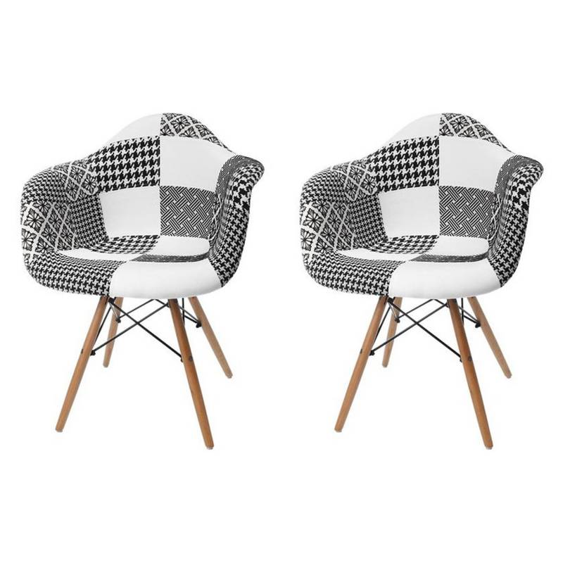 GLOBAL - Pack 2 Sillas Eames patchwork blanco/negro