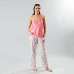 FLORES - Flores Set Pijama Pabilo + Pantalón Satín Print Mujer