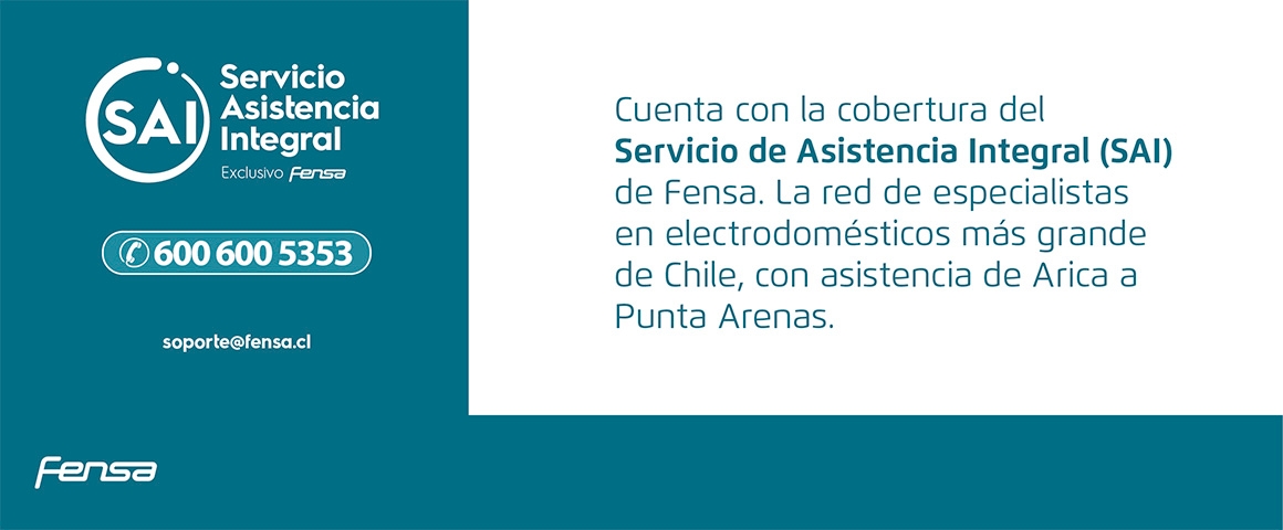Servicio Asistencia Integral . Cuenta con la cobertura del Servicio de Asistencia Integral (SAI) de Fensa. La red de especialistas en electrodomésticos más grande de Chile, con asistencia de Arica a Punta Arenas. 