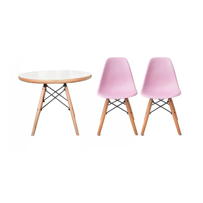 DE PIES A CABEZA Set De Mesa Blanca Y Dos Sillas Rosada Eames |  