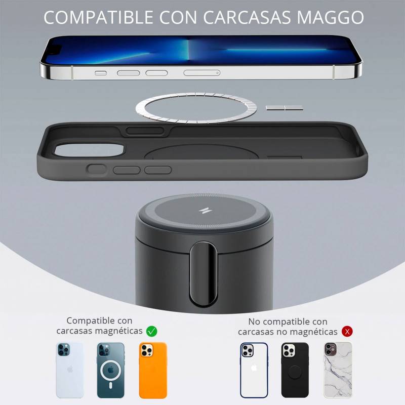 ANKER Pack Cargador Magnético Inalámbrico MagGo + Cable USB-C y Cargador De  Pared Negro Anker