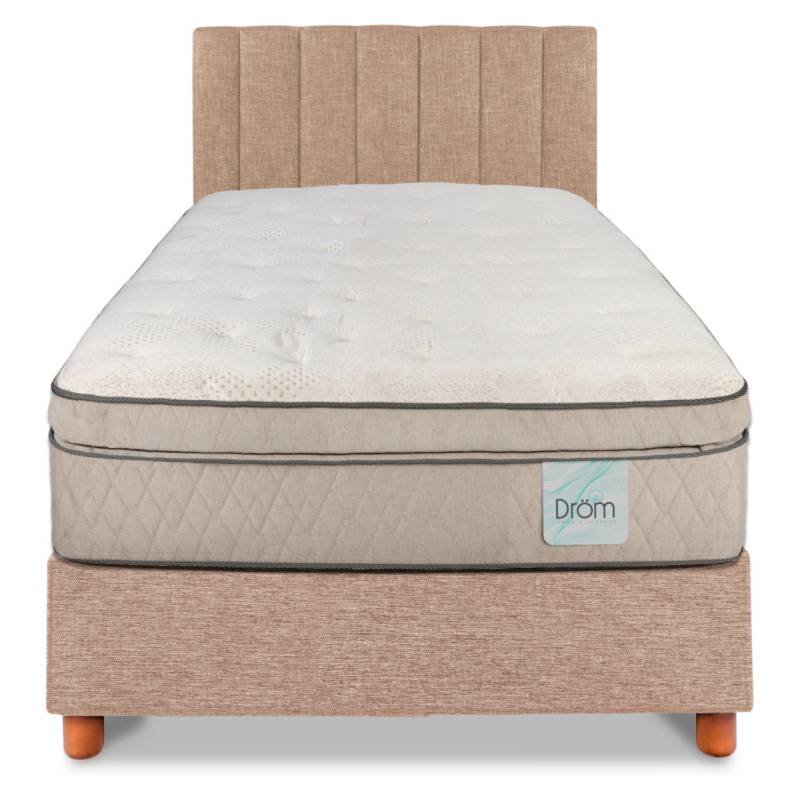 DROM - Cama Cajón Linne 1.5 Plaza 105X200 + Respaldo Tubular Beige Drom