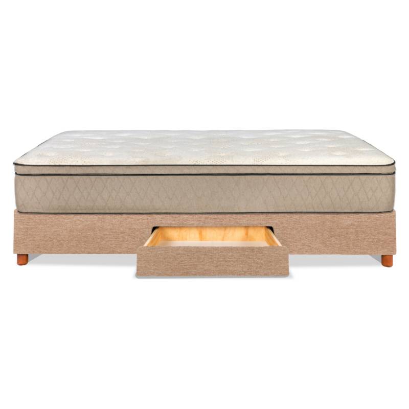 DROM - Cama Cajón Linne 1.5 Plaza 105X200 + Respaldo Tubular Beige Drom