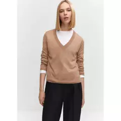 MANGO - Sweater Punto Fino Cuello Pico Mujer Mango