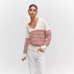 MANGO - Sweater Oversize Cuello Pico Mujer Mango