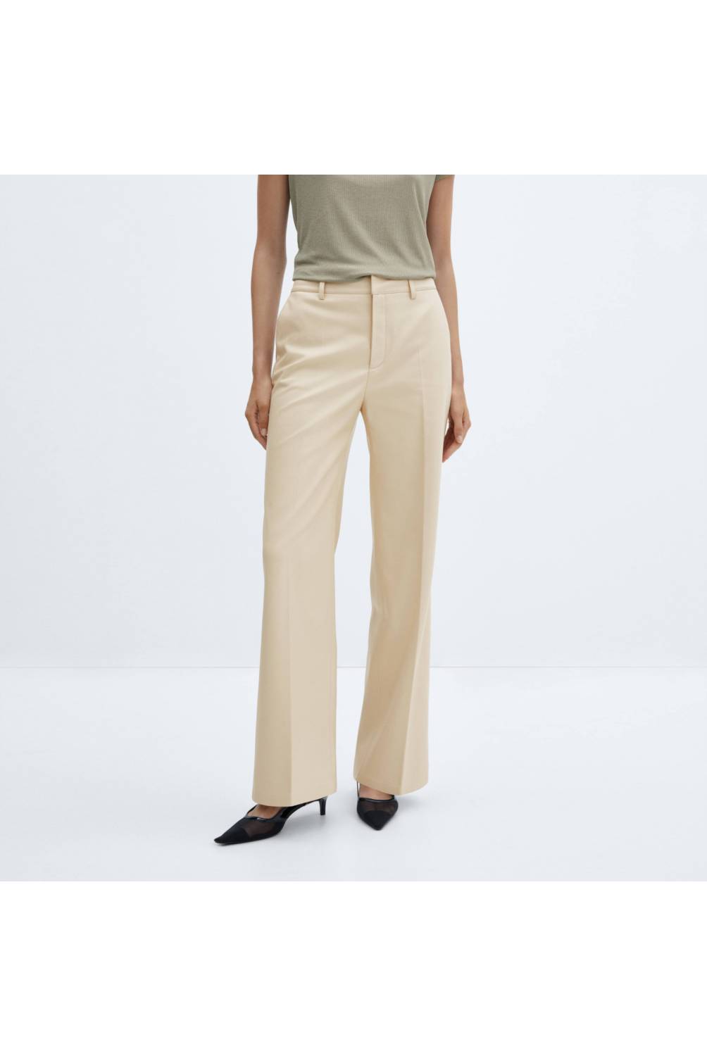 MANGO Pantalón Wideleg Efecto Piel Mujer Mango