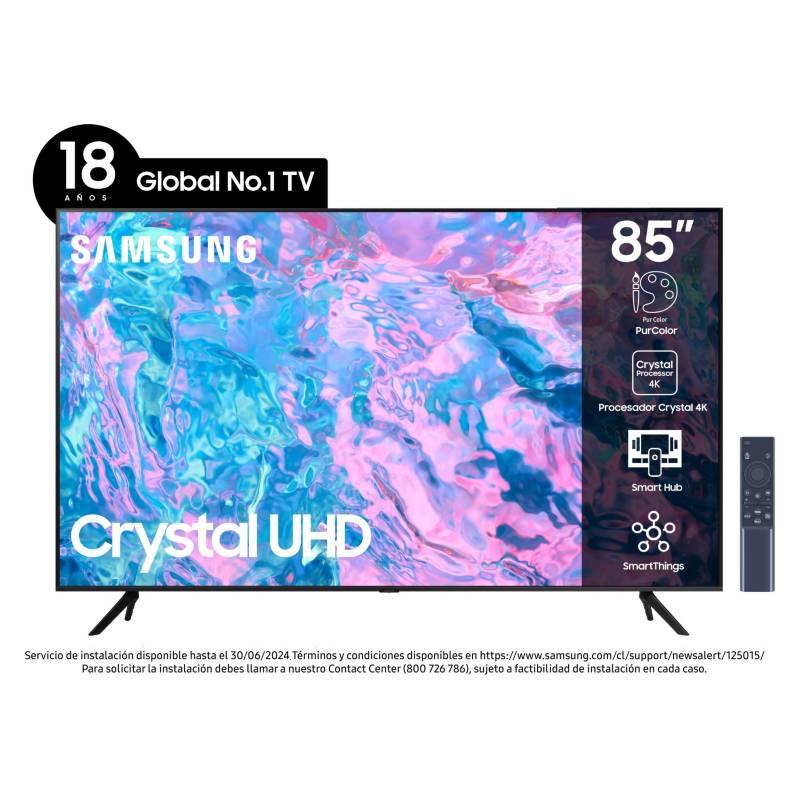 Samsung UN85CU7000 - Smart TV Crystal UHD 4K de 85 pulgadas (modelo 2023)  con paquete de protección mejorada CPS de 2 años