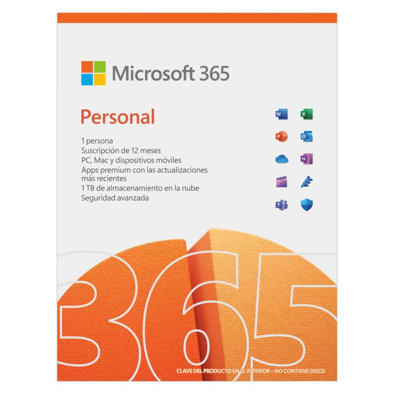MICROSOFT Microsoft 365 Personal (1 Persona, Suscripción 12 Meses, Word,  Excel, Power Point, Outlook, Onedrive, Seguridad) 