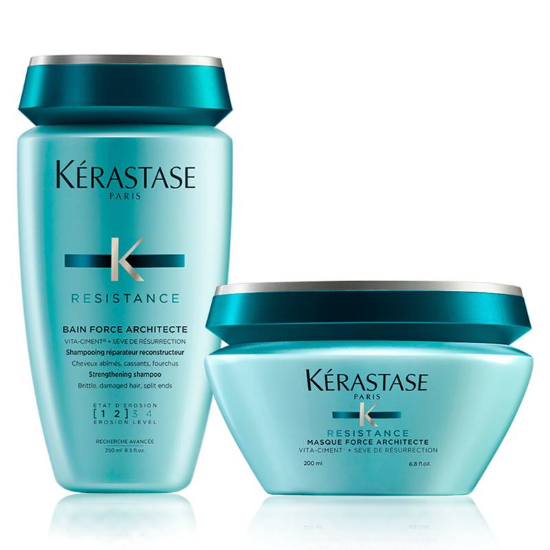 KERASTASE - Set Fortalecedor Cabello Dañado Resistance Shampoo 250 ml + Máscara 200 ml KERASTASE