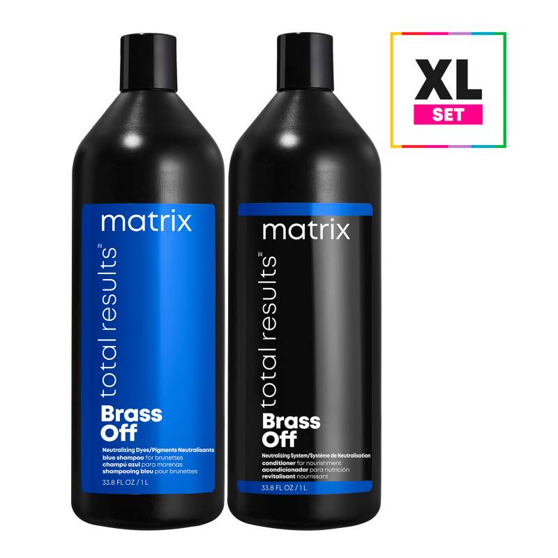 MATRIX - Set Neutralización de Tonos Anaranjados Brass Off Shampoo 1000 ml + Acondicionador 1000 ml MATRIX