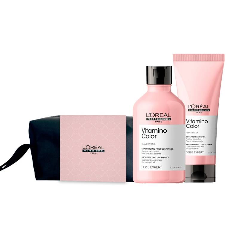 LOREAL PROFESSIONNEL - Set Cabello Con Color Vitamino Color Serie Expert Shampoo 300ml + Acondicionador 200ml + Cosmetiquero