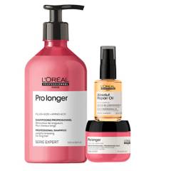 LOREAL PROFESSIONNEL - Set Potenciador de Largos Pro Longer Shampoo 500ml + Máscara Capilar 75ml + Aceite Absolut Repair 30ml LOREAL PROFESSIONNEL