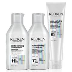 REDKEN - Set ABC Reparación Total Cabello Dañado Acidic Bonding Concentrate Shampoo 300ml + Acondicionador 300ml + Tratamiento Leave-In 150ml REDKEN