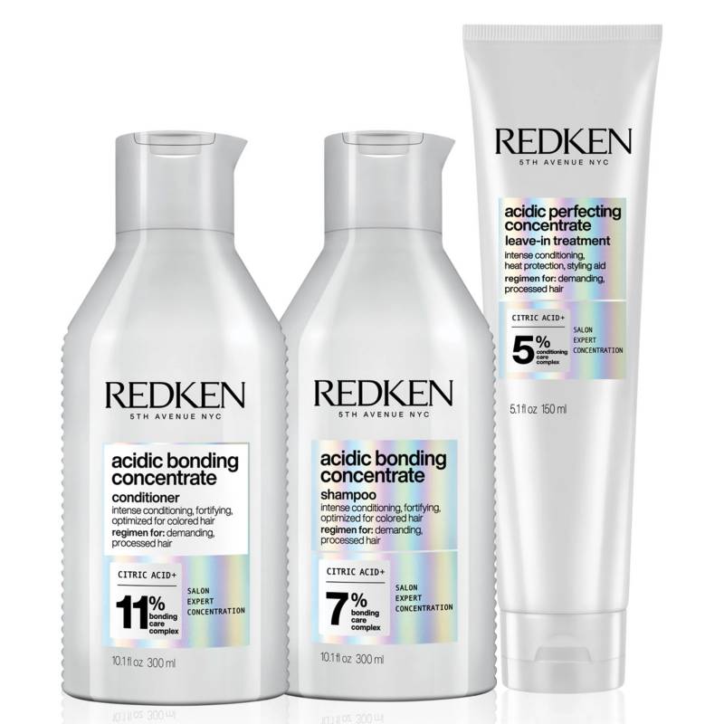 REDKEN - Set Tratamiento Capilar Abc Reparación Total Cabello Dañado Acidic Bonding Concentrate Shampoo 300Ml + Acondicionador 300Ml + Tratamiento Leave-In 150Ml Redken