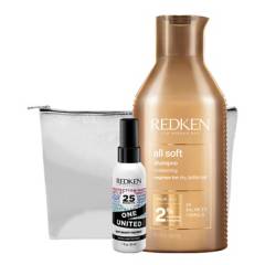REDKEN - Set Hidratante Cabello Seco Shampoo All Soft 300ml + Spray Multibeneficios One United 30ml