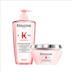 KERASTASE - Set Tratamiento Capilar Hidratante Anti-Caída Genesis Shampoo Bain Hydra Fortifiant 500Ml + Máscara Masque Reconstituant 200Ml Kérastase