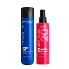 MATRIX - Set Shampoo Matizador Azul Cabello Castaño 300 ml Brass Off + Spray 190 ml Miracle Creator Matrix