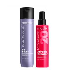 MATRIX - Shampoo Violeta Cabello Rubio y Gris 300 ml So Silver + Spray 20 Beneficios Miracle Creator 190 ml Matrix