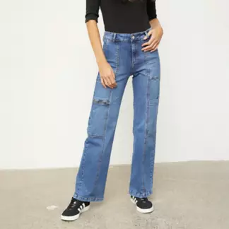 BASEMENT - Jeans Cargo Tiro Alto Algodón Mujer Basement
