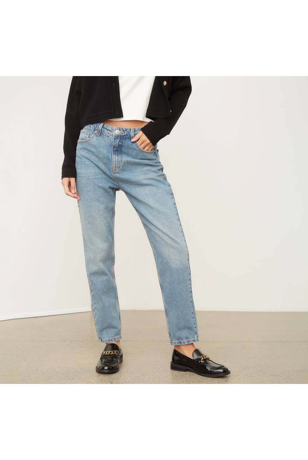 Jeans rectos metalizados - Mujer