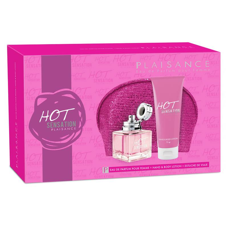 PLAISANCE - Set Perfume Mujer Hot Sensation EDP 80 ml + Cosmetiquero + Body Lotion 75 G