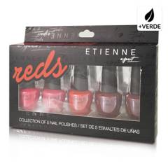 ETIENNE - Set de 5 esmaltes de uñas rojo con acabado brillante