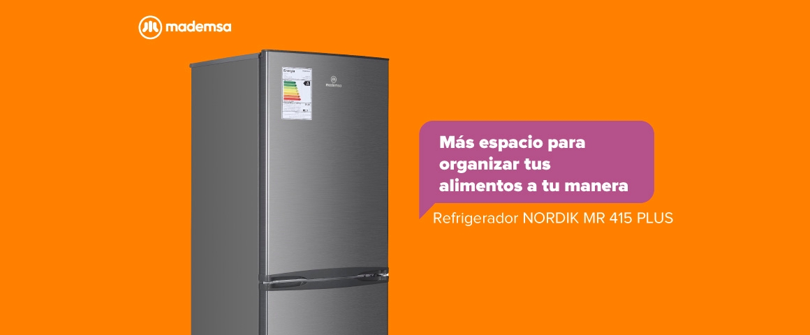 Más espacio para organizar tus alimentos a tu manera. Refrigerador NORDIK MR 415 PLUS