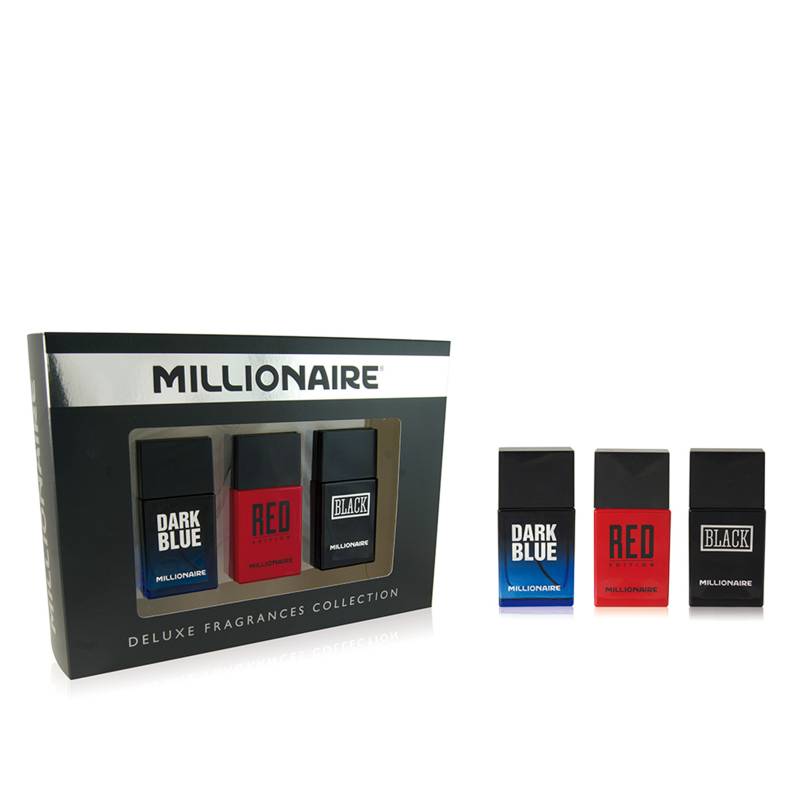 FRAGANCIAS MASCULINAS - Set Perfume Hombre Red Edition 30ml EDT + Millionaire Dark Blue 30 ml EDT + Millionaire Black 30 ml EDT Millonaire
