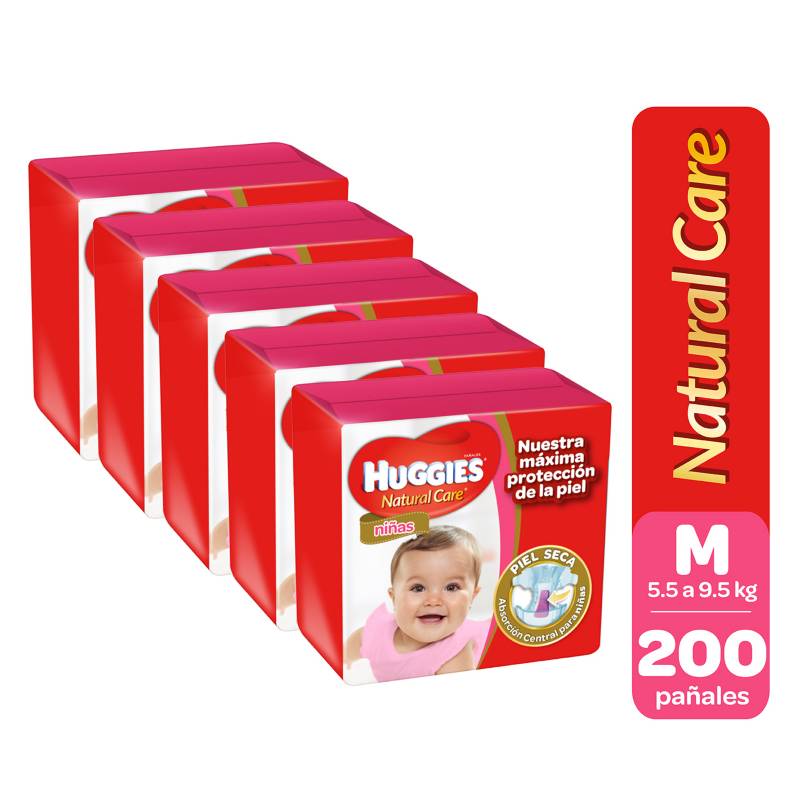 Huggies - Pack 200 Pañales M Niña Natural Care