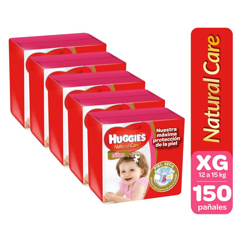 Huggies - Pack 150 Pañales XG Niña Natural Care