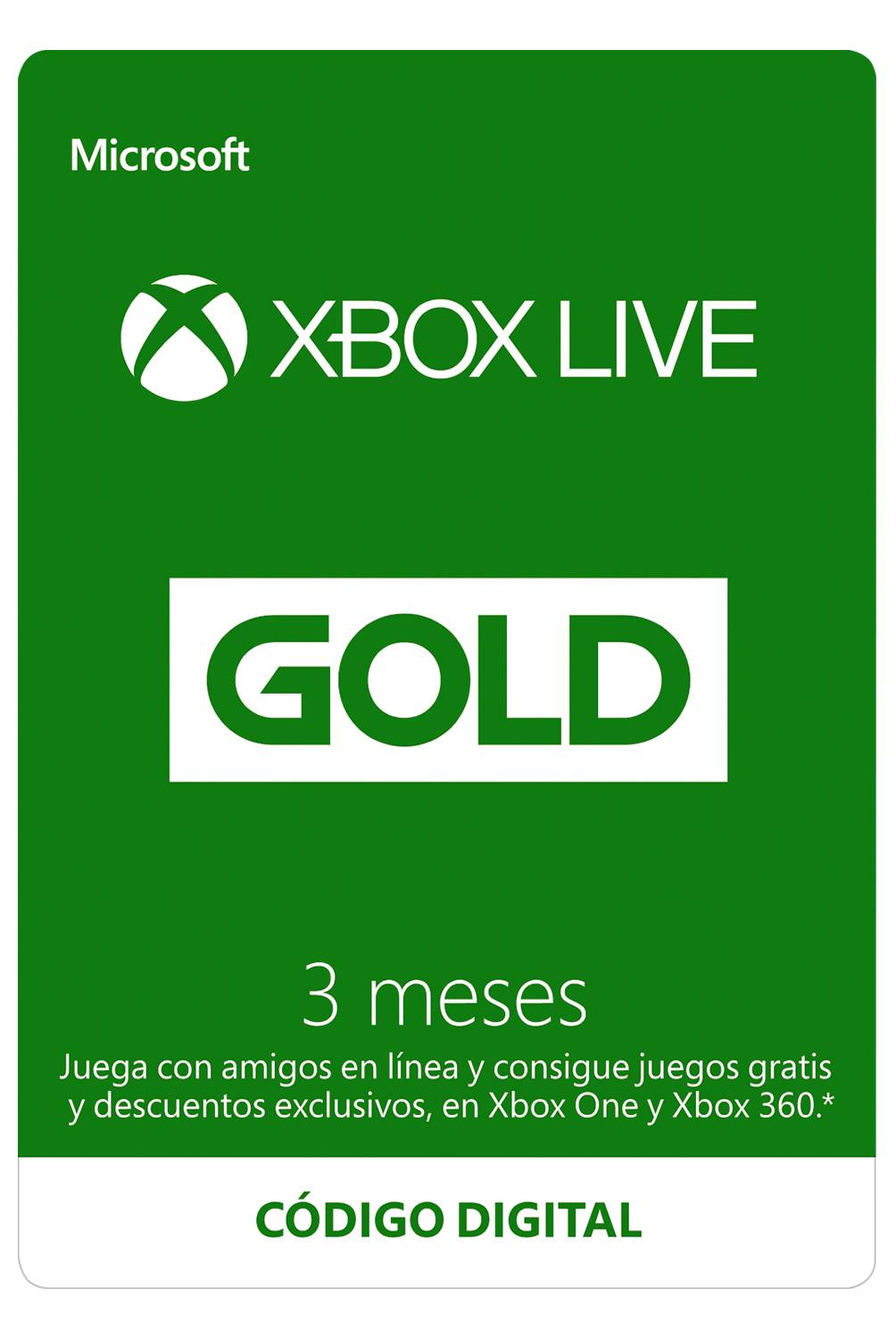 MICROSOFT - Xbox Live Gold 3 Meses: Descarga Digital