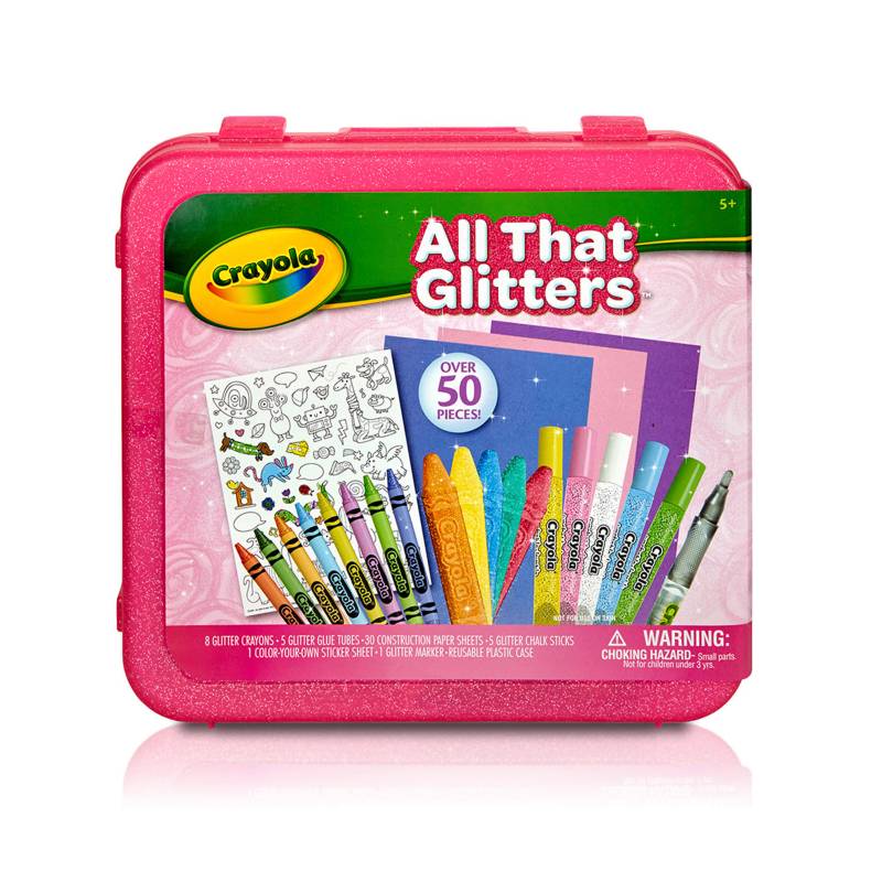 Crayola - Set All That Glitters Crayola, Contiene: Maleta Plastica Que Contiene 8 Crayones Glitter, 8 Crayones Metálicos, 5 Tubos Pegamento Glitter Glue, 5 Marcadores Glitter, 5 Tizas Glitter, Hojas De Trabajo