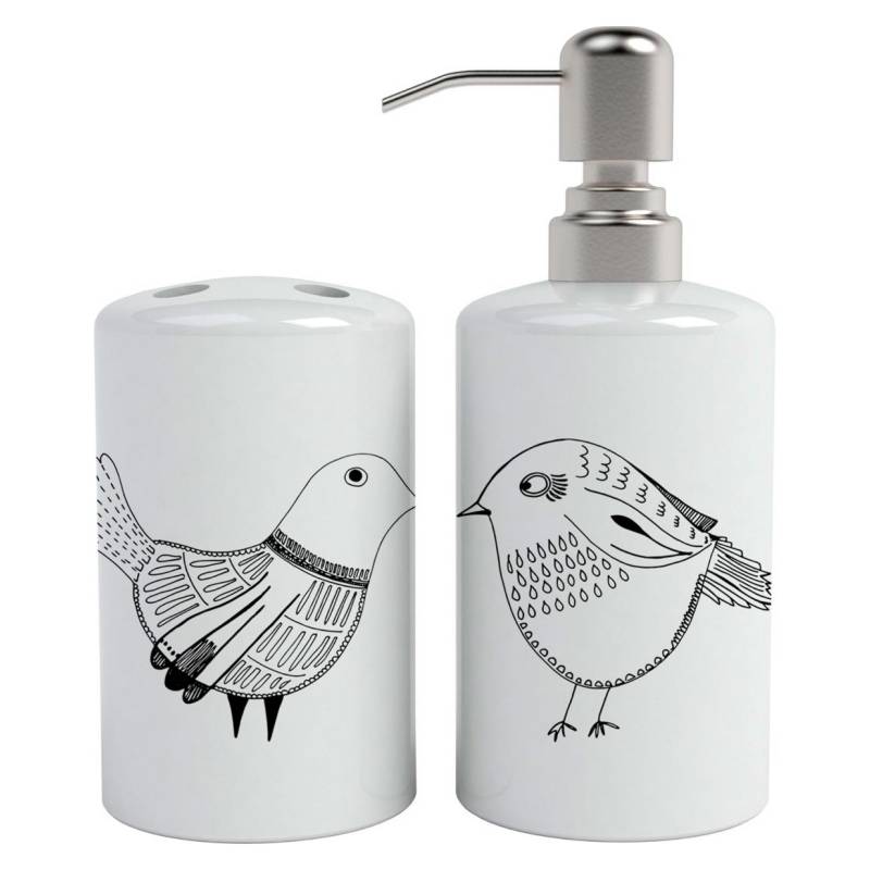 PAPER HOME - Kit de baño Pájaros Blanco y Negro