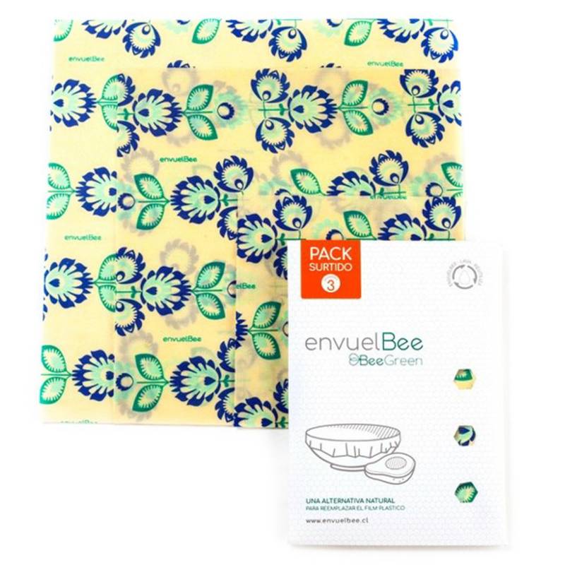 ENVUELBEE - Envoltorios Reutilizables alimento Pack 3 Mix Azul