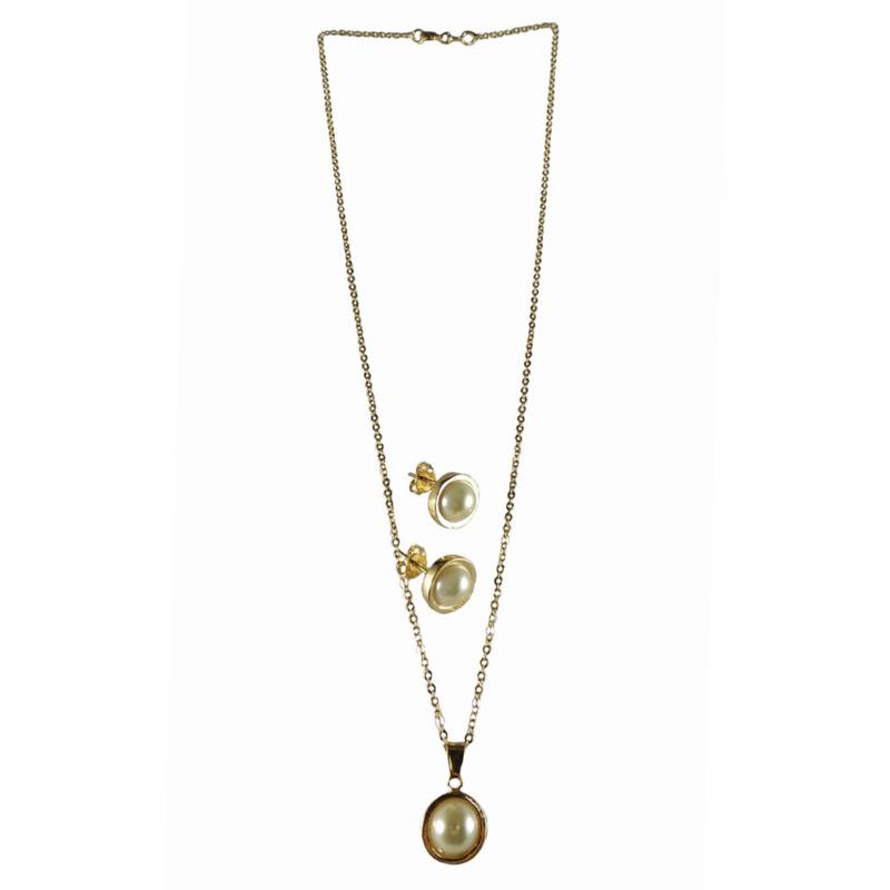 MARRO - Set collar + aros media perla bañado en oro