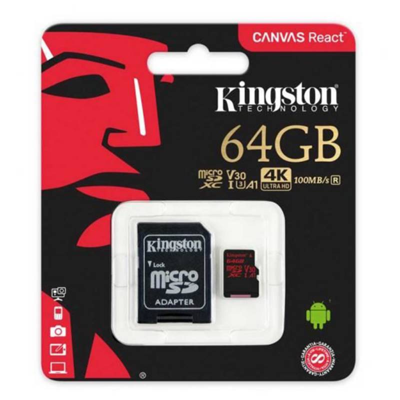 KINGSTON - Tarjeta microSD Kingston Canvas react 64GB 100/80