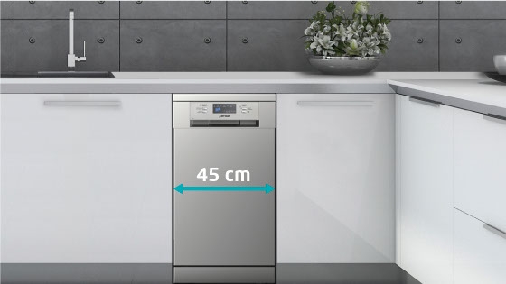 Gracias a su diseño compacto de 45 cm de ancho, tu lavavajillas COMPUTER 945 S de Fensa puede adaptarse a espacios pequeños, manteniendo una óptima capacidad de lavado.
