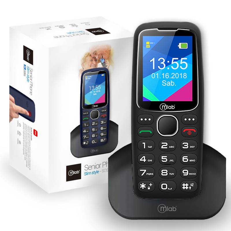 MLAB - Celular Senior Slim SOS Negro + Mini Parlante Bluetooth