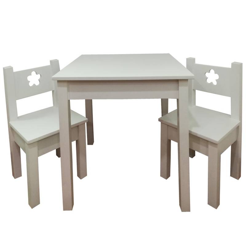 MUEBLES KIDS - Mesa con 2 sillas lacada con diseño Blanca flor