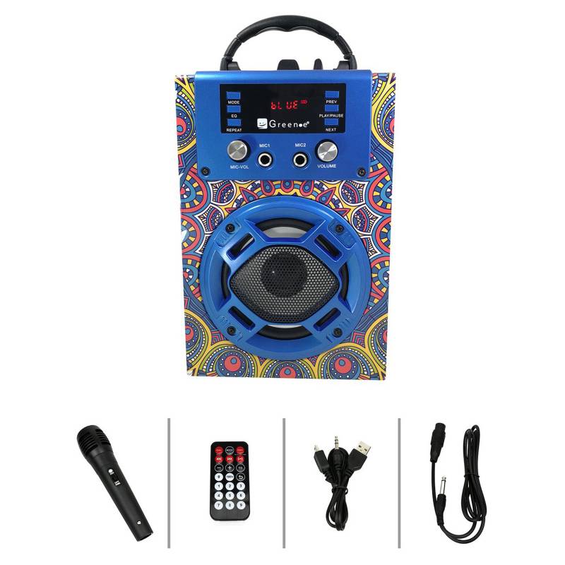 GREEN E - Parlante Karaoke portátil Bluetooth Radio FMUSB