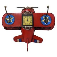 VGO - Adorno Metal Avión Reloj + Colgador Rojo