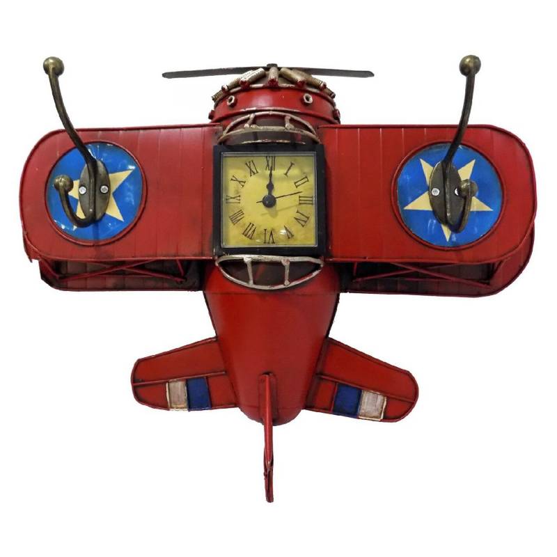 VGO - Adorno Metal Avión Reloj + Colgador Rojo
