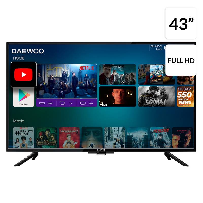 Televisor 43 pulgadas Daewoo con AndroidTV y Bluetooth. Imagen 4K