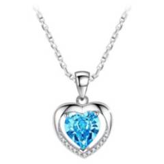 TODOJOYAS - Collar Corazón Circon Azul Baño Plata 925