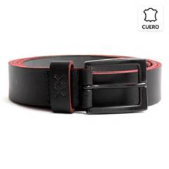 BESTIAS - Cinturon Cuero Hombre Negro Bor Rojo