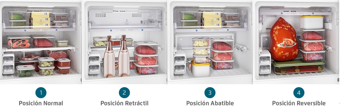 Bandejas adaptables en freezer con el refrigerador Fensa DF56S