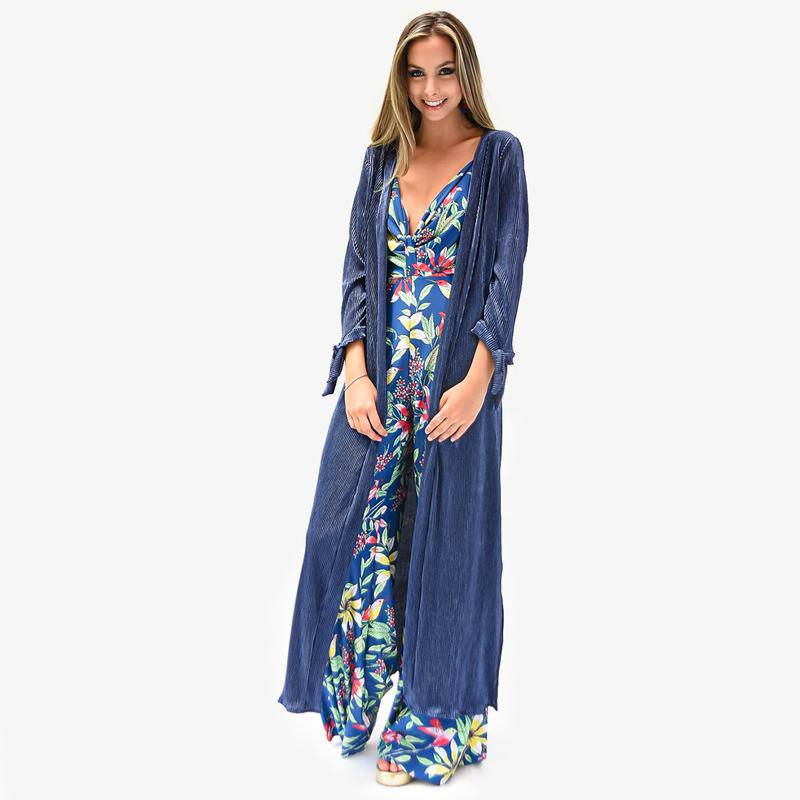 MARIA PASKARO - Tapado Kimono Metálizado Plisado Verona Azul