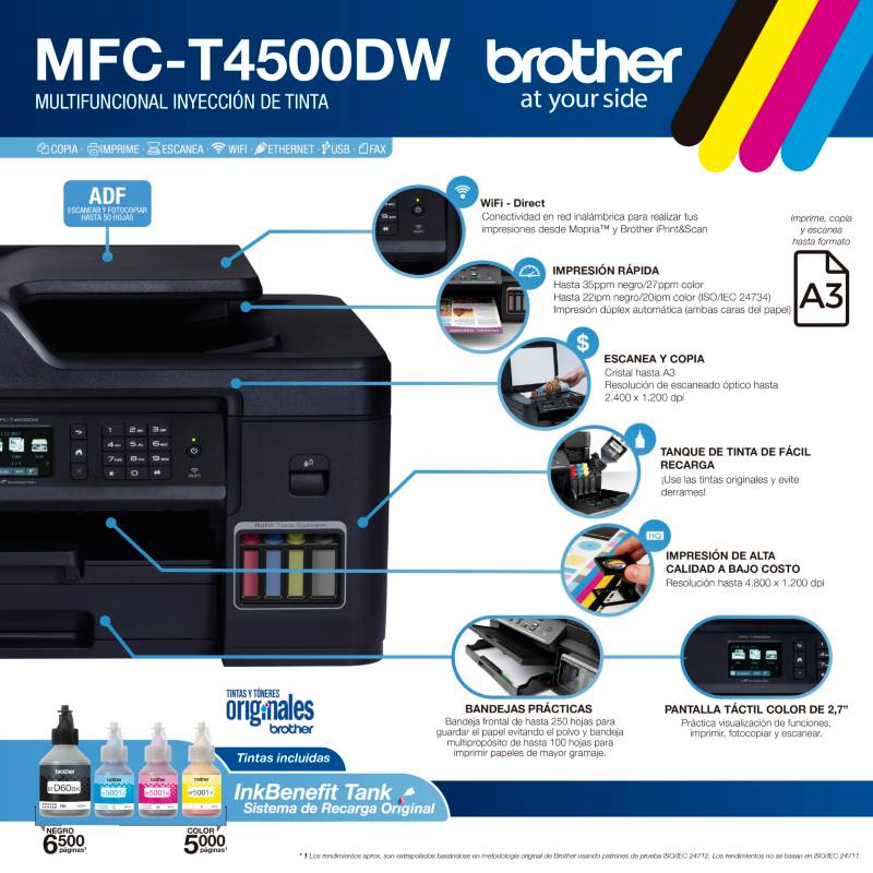 Impresora Multifuncional Inyección a tinta A3 MFC-T4500DW –